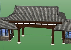 某古中式大门设计SU(草图大师)模型