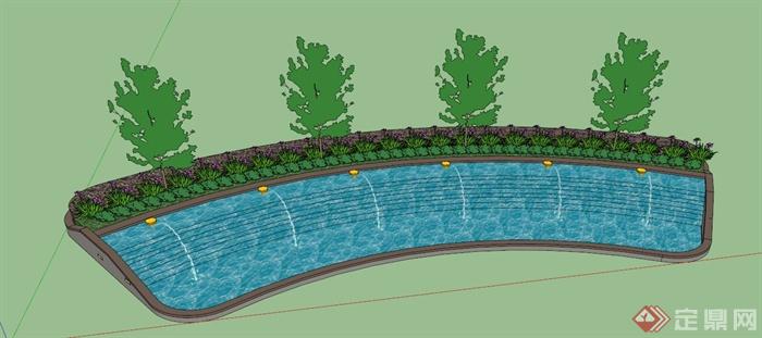水池花池景观设计SU模型(1)