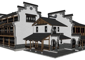 某中式风格文化馆建筑设计SU(草图大师)模型