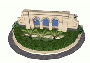 水池景墙组合设计SU(草图大师)模型