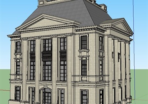某地欧式风格3层办公楼建筑设计SU(草图大师)模型