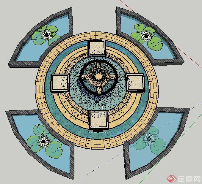 園林景觀現代噴泉跌水池su模型