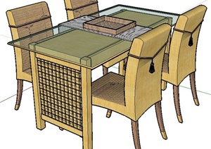 室内装饰中式禅风桌椅SU(草图大师)模型