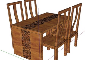中式风格木制镂花桌椅SU(草图大师)模型