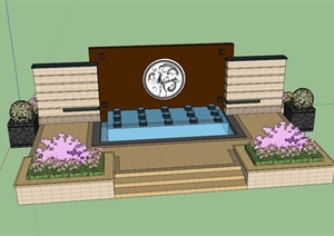 现代中式景墙水池组合设计SU(草图大师)模型