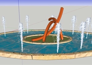 现代简约椭圆形喷泉水池SU(草图大师)模型