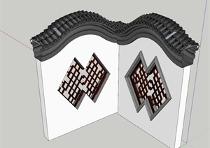 现代中式围墙设计SU(草图大师)模型