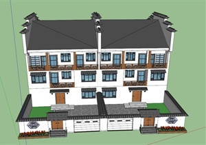 中式三层别墅建筑设计SU(草图大师)模型