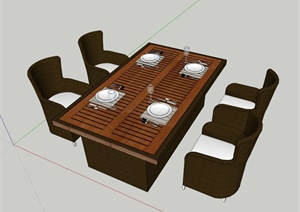 现代四座餐桌椅设计SU(草图大师)模型