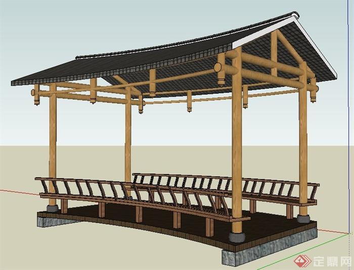 园林景观中式亭桥su模型(1)