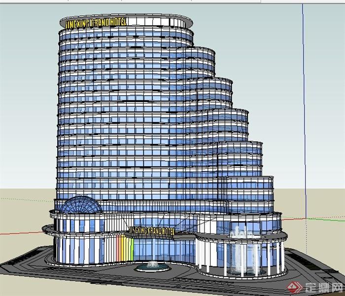 现代风格高层国际酒店建筑设计su模型(1)