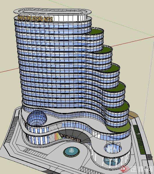 现代风格高层国际酒店建筑设计su模型(2)