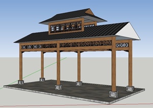 中式风格重檐长亭SU(草图大师)模型