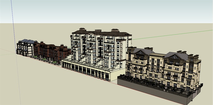 四栋多层花园洋房住宅楼建筑设计su模型