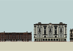 四栋多层花园洋房住宅楼建筑设计SU(草图大师)模型
