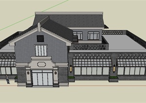 现代中式景区会所餐厅建筑设计SU(草图大师)模型