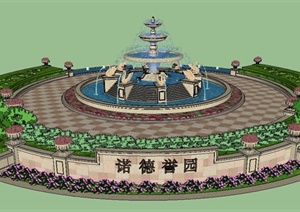 园林景观欧式喷泉水景组合SU(草图大师)模型