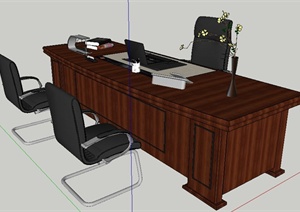 室内装饰中式木制书桌椅SU(草图大师)模型