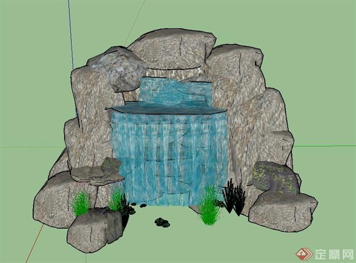园林景观景石水景设计SU模型(1)