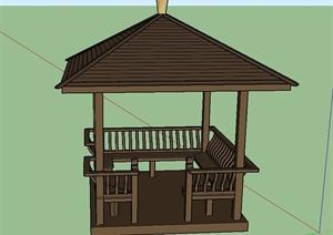 园林景观木制四角凉亭设计SU(草图大师)模型