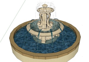 简约新古典喷泉设计SU(草图大师)模型