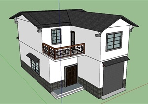 某两层瓦屋顶住宅建筑设计SU(草图大师)模型