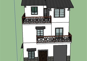 某三层瓦屋顶带阳台住宅建筑设计SU(草图大师)模型