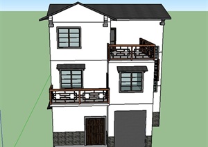 某三层现代中式带阳台住宅建筑设计SU(草图大师)模型