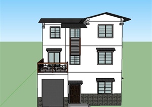 某三层现代中式瓦面式住宅建筑设计SU(草图大师)模型