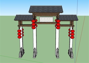 园林古典中式商业牌坊门廊设计SU(草图大师)模型