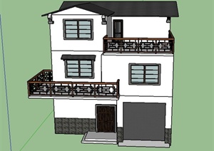 某三层现代中式风格带阳台住宅建筑设计SU(草图大师)模型