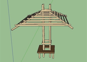 某木质独角方亭设计SU(草图大师)模型