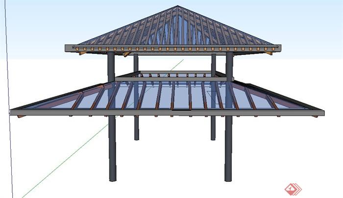 简约中式重檐长亭设计su模型(3)