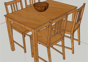 两组简约中式风格四人座餐桌椅SU(草图大师)模型