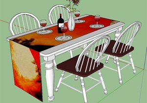 室内装饰四人座餐桌椅SU(草图大师)模型
