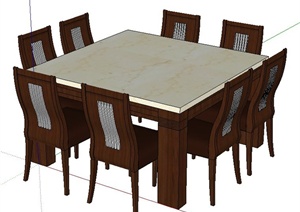 中式八人座方形餐桌椅SU(草图大师)模型