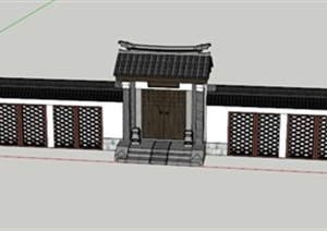 中式宅院门和围墙设计SU(草图大师)模型
