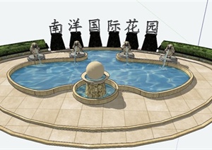 入口猫头鹰雕塑喷泉水景SU(草图大师)模型