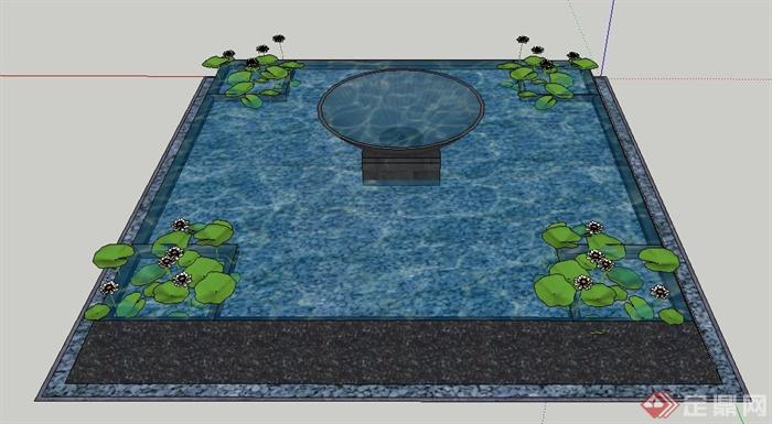 园林景观方形景观水池su模型(1)