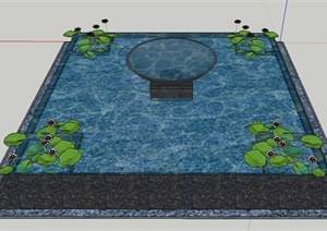 园林景观方形景观水池SU(草图大师)模型