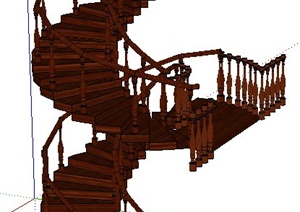 室内装饰中式木制旋转楼梯SU(草图大师)模型