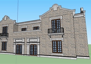 新古典风格二层双拼住宅建筑设计SU(草图大师)模型