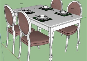 现代四人座餐桌椅SU(草图大师)模型
