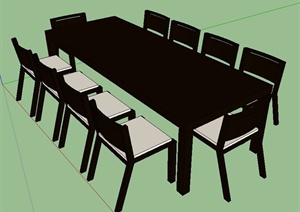 简约中式十人座桌椅SU(草图大师)模型