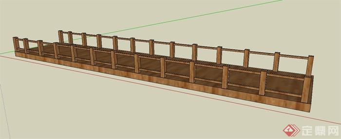简约中式木制平桥su模型(1)