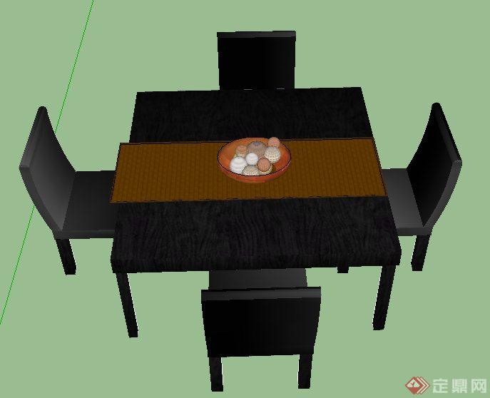 简约风格四人座方形餐桌椅su模型(2)