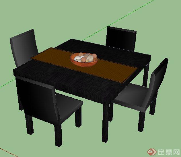 简约风格四人座方形餐桌椅su模型(1)