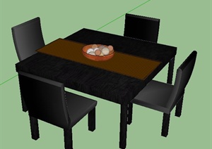 简约风格四人座方形餐桌椅SU(草图大师)模型