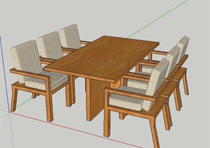 简约中式风格餐桌椅、书桌椅SU(草图大师)模型