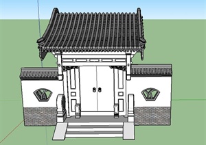 某古典中式建筑入口大门设计SU(草图大师)模型